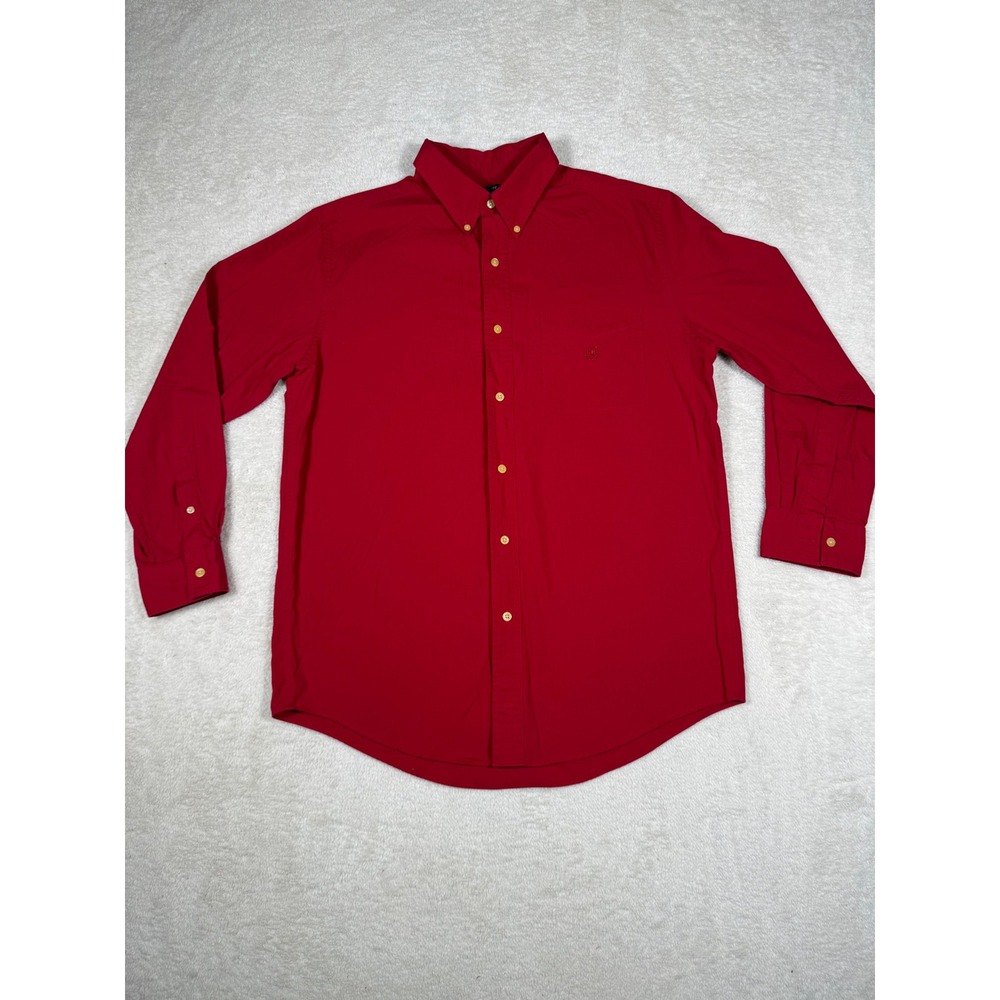 Chaps Button Down Shirt Mens Medium Red Excellent Easy Care Long Sleeve Cotton